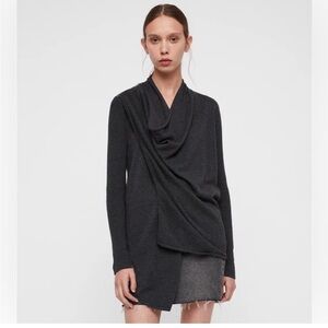 All Saints/ Drina Asymmetrical Cardigan/ Wool/ Shoulder zipper/ Size US 6